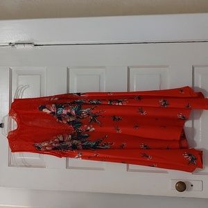 Free People Intimates Sz Large Fuchsia lace floral slip dress high collared